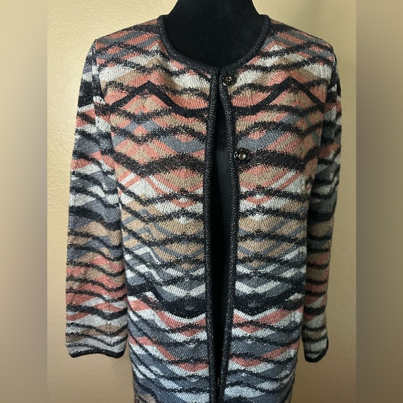 M Missoni Multicolored Chevron Merino Wool Knit Long Cardigan W/Pockets Size M - Picture 3 of 9